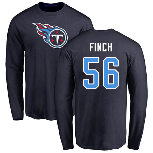 Tennessee Titans Men Navy Blue Sharif Finch Name and Number Logo NFL Football #56 Long Sleeve T Shirt